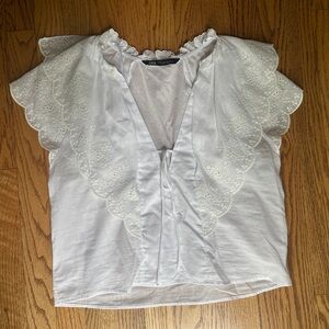 Zara Openwork Embroidered White Top